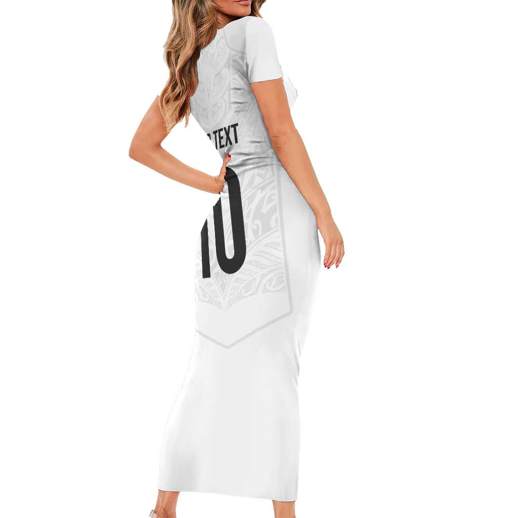 Custom New Zealand Football Short Sleeve Bodycon Dress The Whites-Sporty T90 Style LT03 - Polynesian Pride