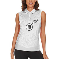 Custom New Zealand Football Women Sleeveless Polo Shirt The Whites-Sporty T90 Style LT03 - Polynesian Pride