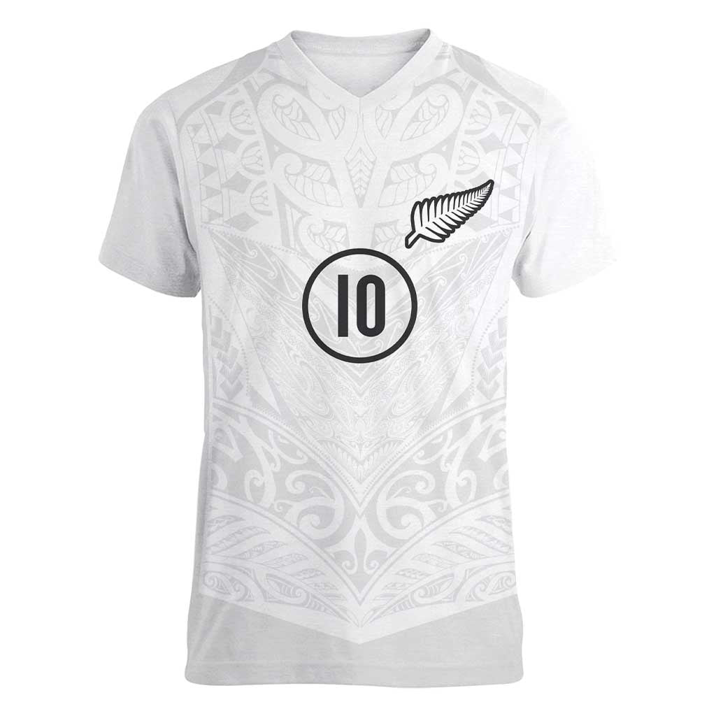Custom New Zealand Football Women V-Neck T-Shirt The Whites-Sporty T90 Style LT03 Female White - Polynesian Pride