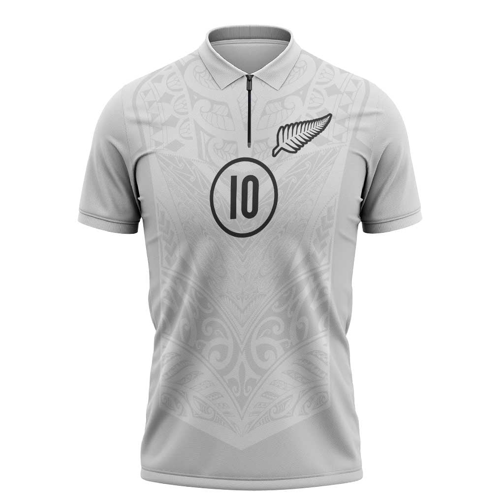 Custom New Zealand Football Zipper Polo Shirt The Whites-Sporty T90 Style LT03 White - Polynesian Pride