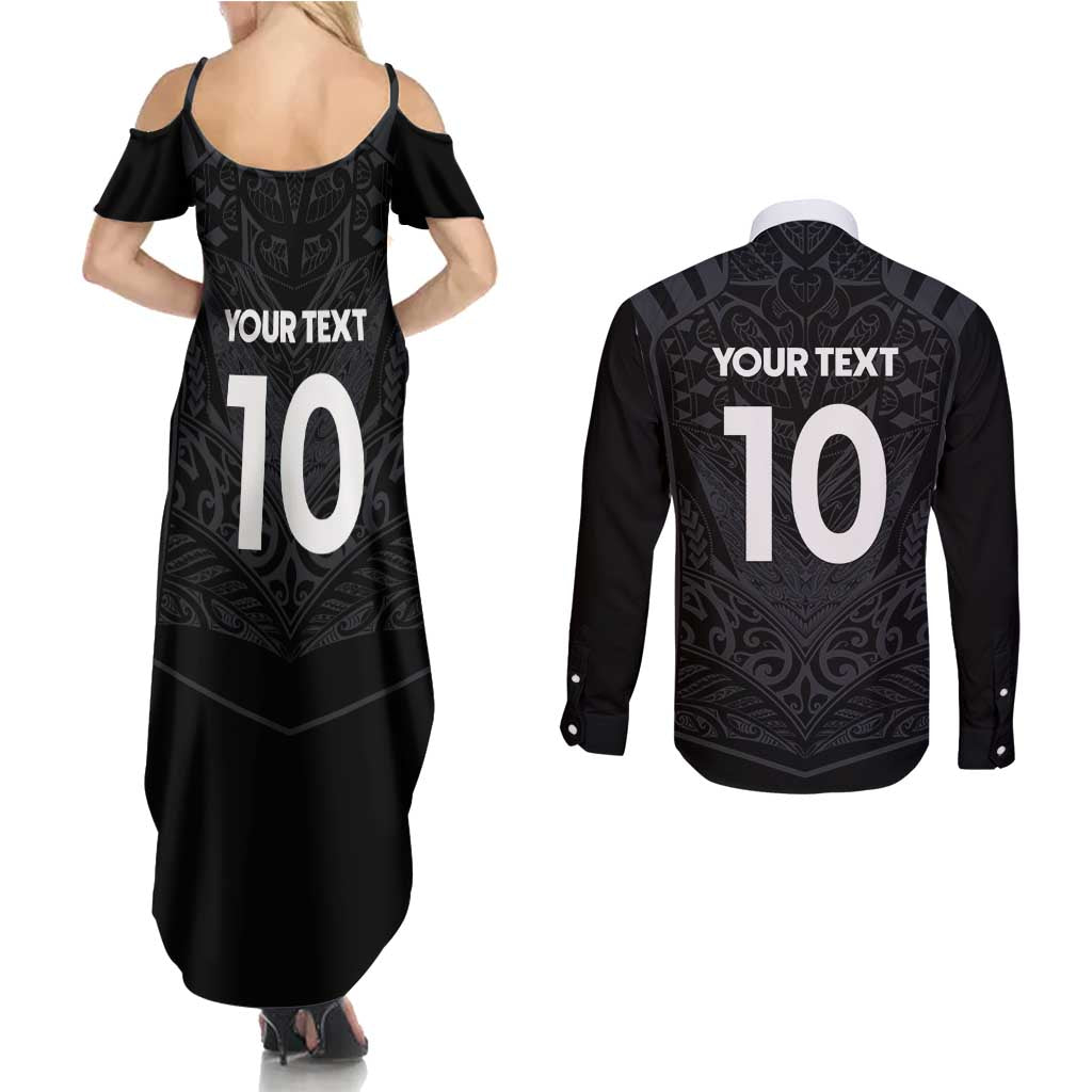 Custom Aotearoa Rugby Couples Matching Summer Maxi Dress and Long Sleeve Button Shirt The Blacks-Sporty T90 Style LT03 - Polynesian Pride