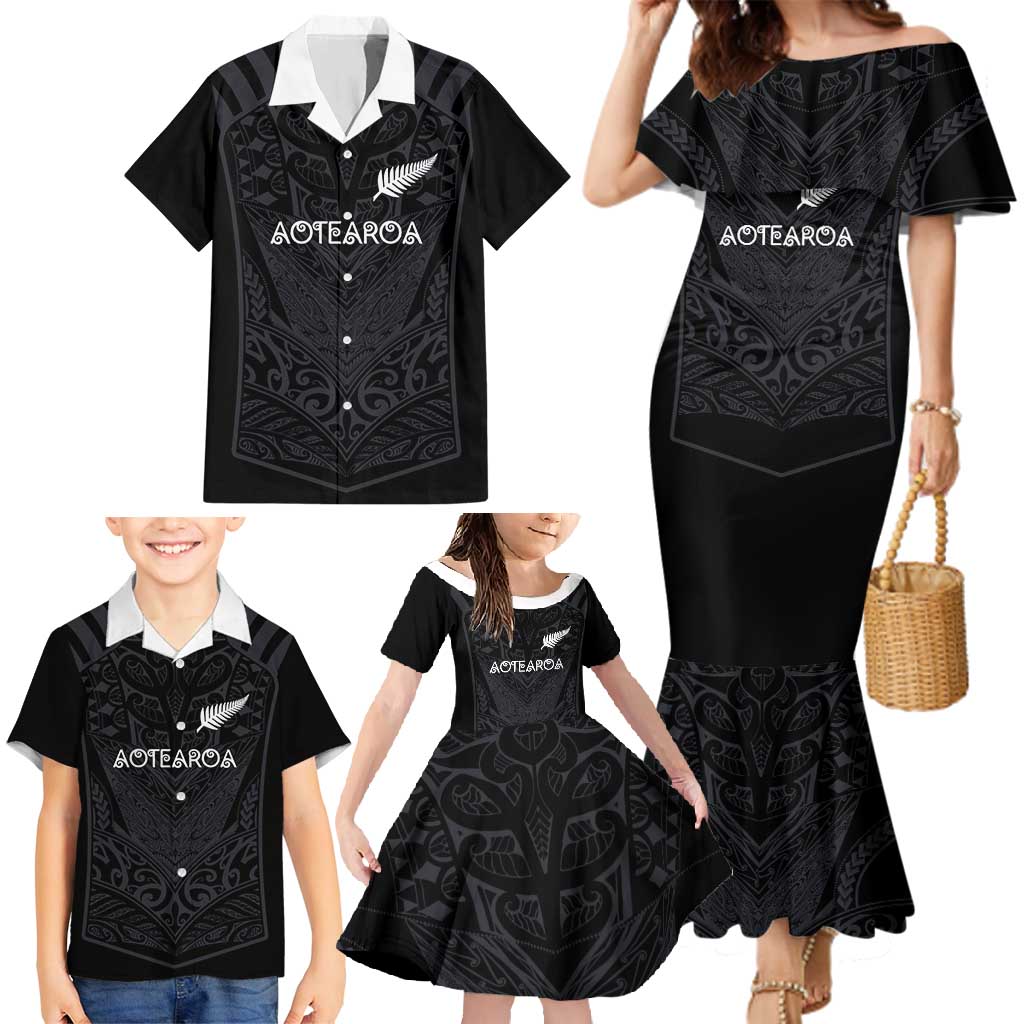 Custom Aotearoa Rugby Family Matching Mermaid Dress and Hawaiian Shirt The Blacks-Sporty T90 Style LT03 - Polynesian Pride