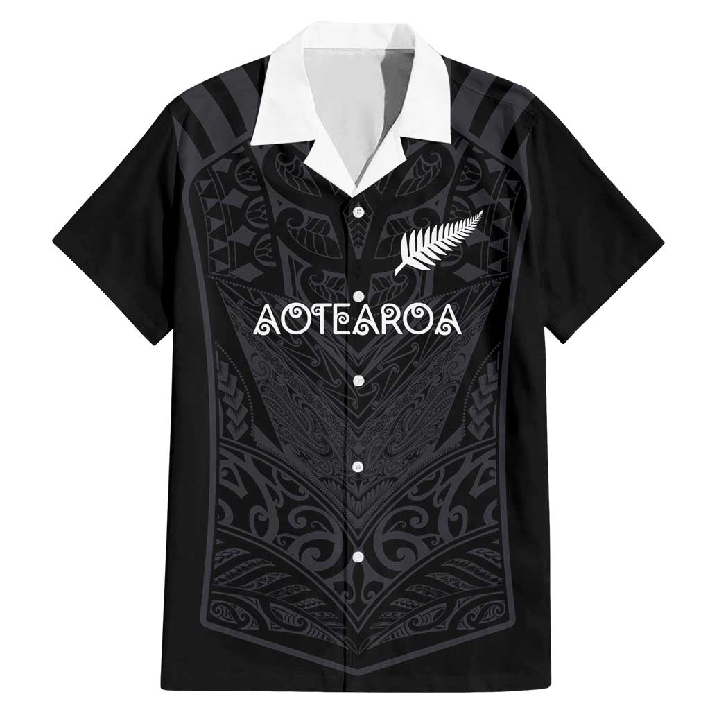 Custom Aotearoa Rugby Family Matching Mermaid Dress and Hawaiian Shirt The Blacks-Sporty T90 Style LT03 Dad's Shirt - Short Sleeve Black - Polynesian Pride