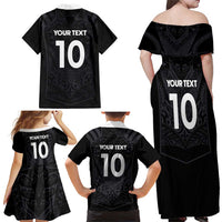 Custom Aotearoa Rugby Family Matching Off Shoulder Maxi Dress and Hawaiian Shirt The Blacks-Sporty T90 Style LT03 - Polynesian Pride