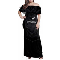 Custom Aotearoa Rugby Family Matching Off Shoulder Maxi Dress and Hawaiian Shirt The Blacks-Sporty T90 Style LT03 Mom's Dress Black - Polynesian Pride