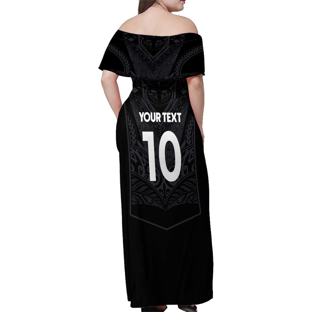 Custom Aotearoa Rugby Family Matching Off Shoulder Maxi Dress and Hawaiian Shirt The Blacks-Sporty T90 Style LT03 - Polynesian Pride