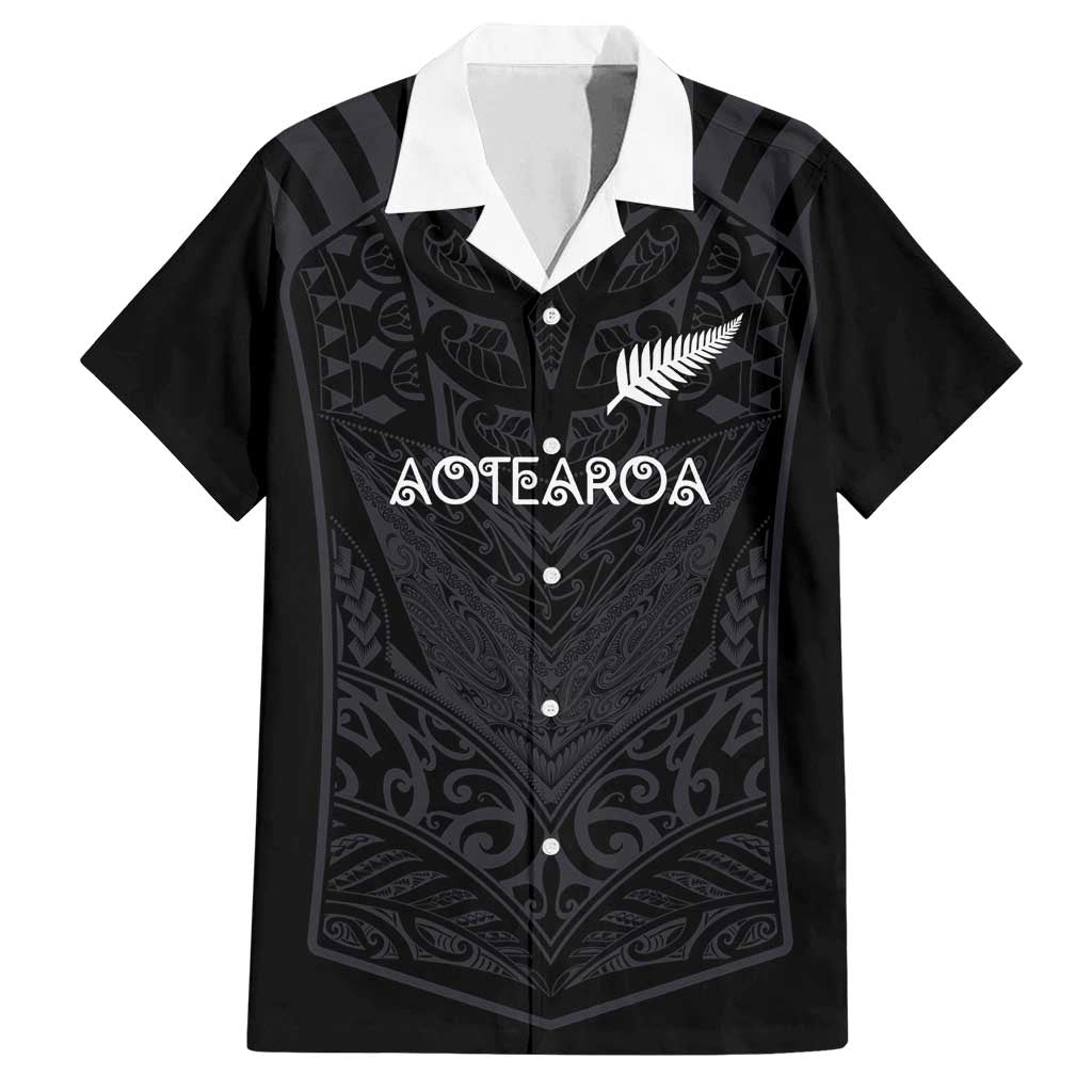 Custom Aotearoa Rugby Family Matching Puletasi and Hawaiian Shirt The Blacks-Sporty T90 Style LT03 Dad's Shirt - Short Sleeve Black - Polynesian Pride