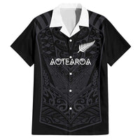 Custom Aotearoa Rugby Family Matching Puletasi and Hawaiian Shirt The Blacks-Sporty T90 Style LT03 Dad's Shirt - Short Sleeve Black - Polynesian Pride