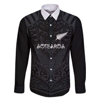 Custom Aotearoa Rugby Family Matching Puletasi and Hawaiian Shirt The Blacks-Sporty T90 Style LT03 Dad's Shirt - Long Sleeve Black - Polynesian Pride