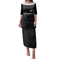 Custom Aotearoa Rugby Family Matching Puletasi and Hawaiian Shirt The Blacks-Sporty T90 Style LT03 Mom's Dress Black - Polynesian Pride