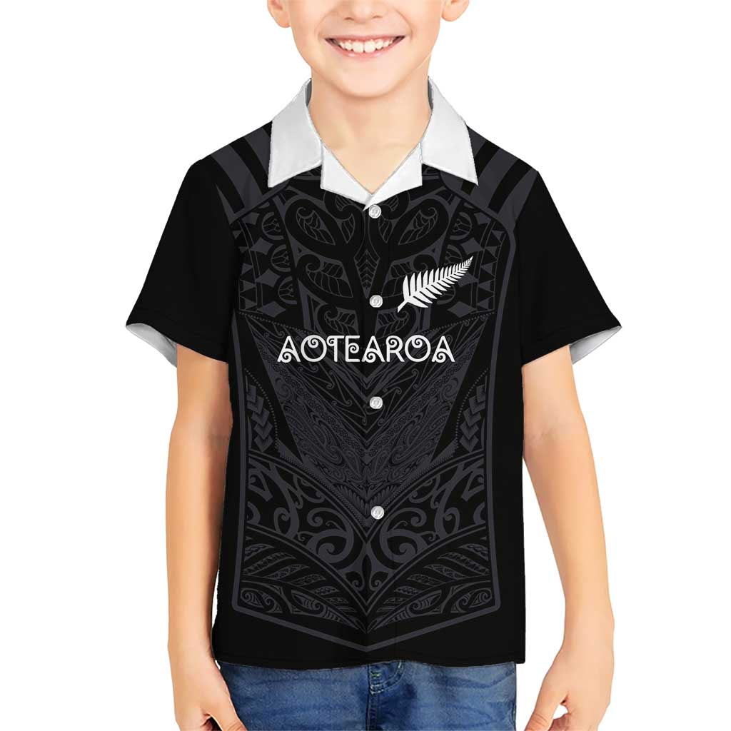 Custom Aotearoa Rugby Family Matching Short Sleeve Bodycon Dress and Hawaiian Shirt The Blacks-Sporty T90 Style LT03 Son's Shirt Black - Polynesian Pride