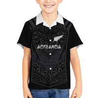 Custom Aotearoa Rugby Family Matching Short Sleeve Bodycon Dress and Hawaiian Shirt The Blacks-Sporty T90 Style LT03 Son's Shirt Black - Polynesian Pride
