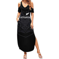 Custom Aotearoa Rugby Family Matching Summer Maxi Dress and Hawaiian Shirt The Blacks-Sporty T90 Style LT03 Mom's Dress Black - Polynesian Pride