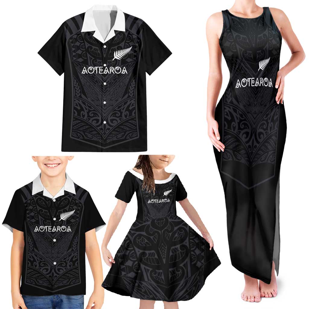 Custom Aotearoa Rugby Family Matching Tank Maxi Dress and Hawaiian Shirt The Blacks-Sporty T90 Style LT03 - Polynesian Pride