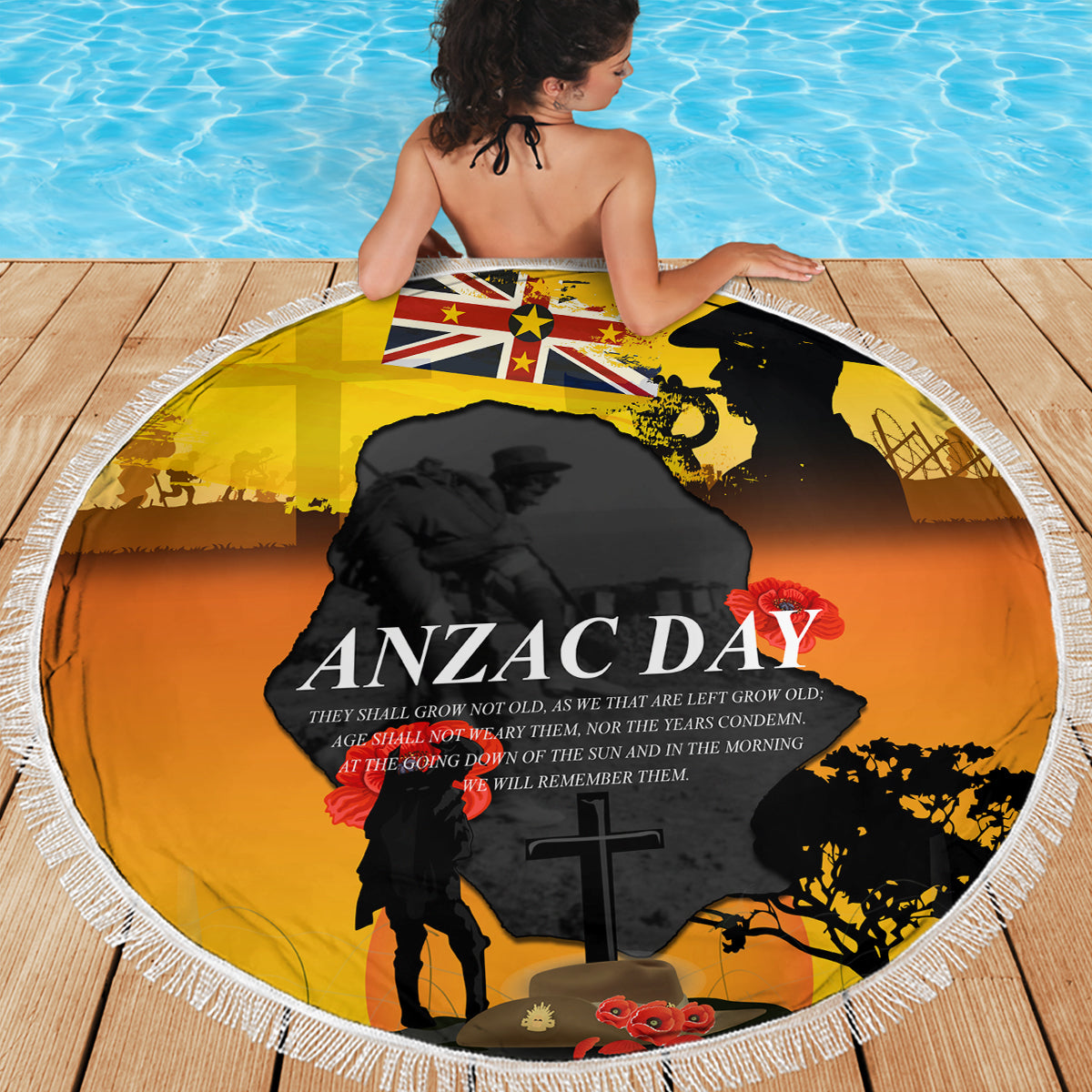 Niue ANZAC Day Beach Blanket Soldier and Gallipoli Lest We Forget LT03 - Polynesian Pride