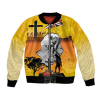 Niue ANZAC Day Bomber Jacket Soldier and Gallipoli Lest We Forget LT03 Unisex Yellow - Polynesian Pride