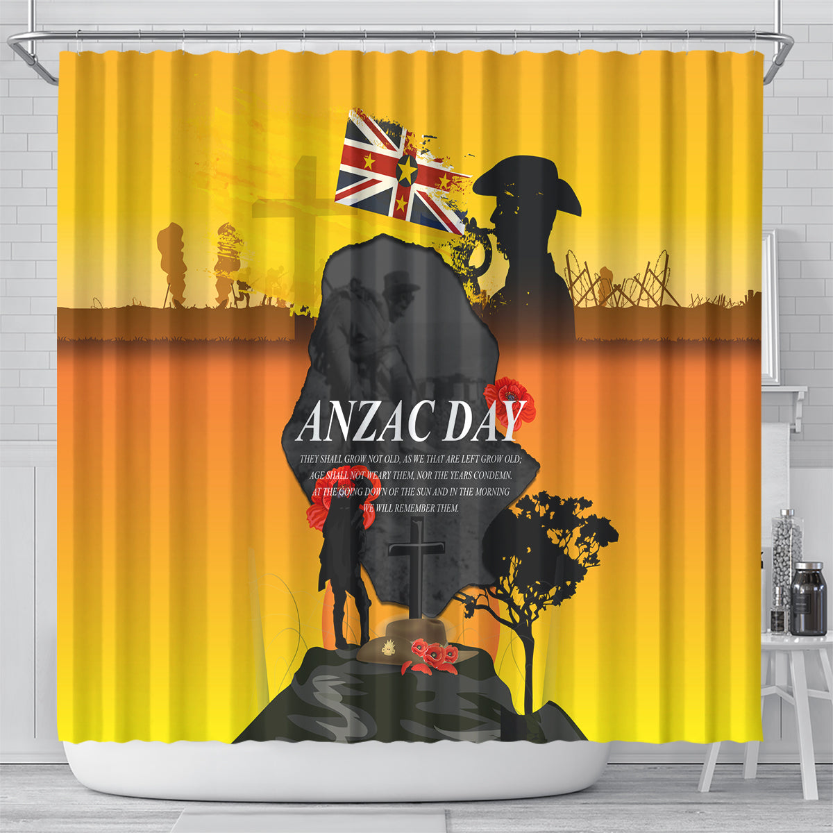 Niue ANZAC Day Shower Curtain Soldier and Gallipoli Lest We Forget LT03 - Polynesian Pride