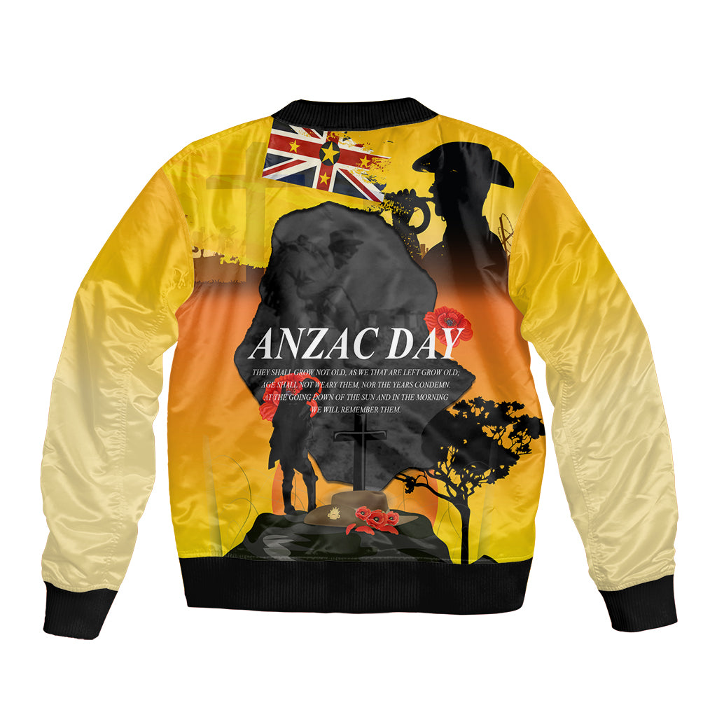 Niue ANZAC Day Sleeve Zip Bomber Jacket Soldier and Gallipoli Lest We Forget LT03 - Polynesian Pride