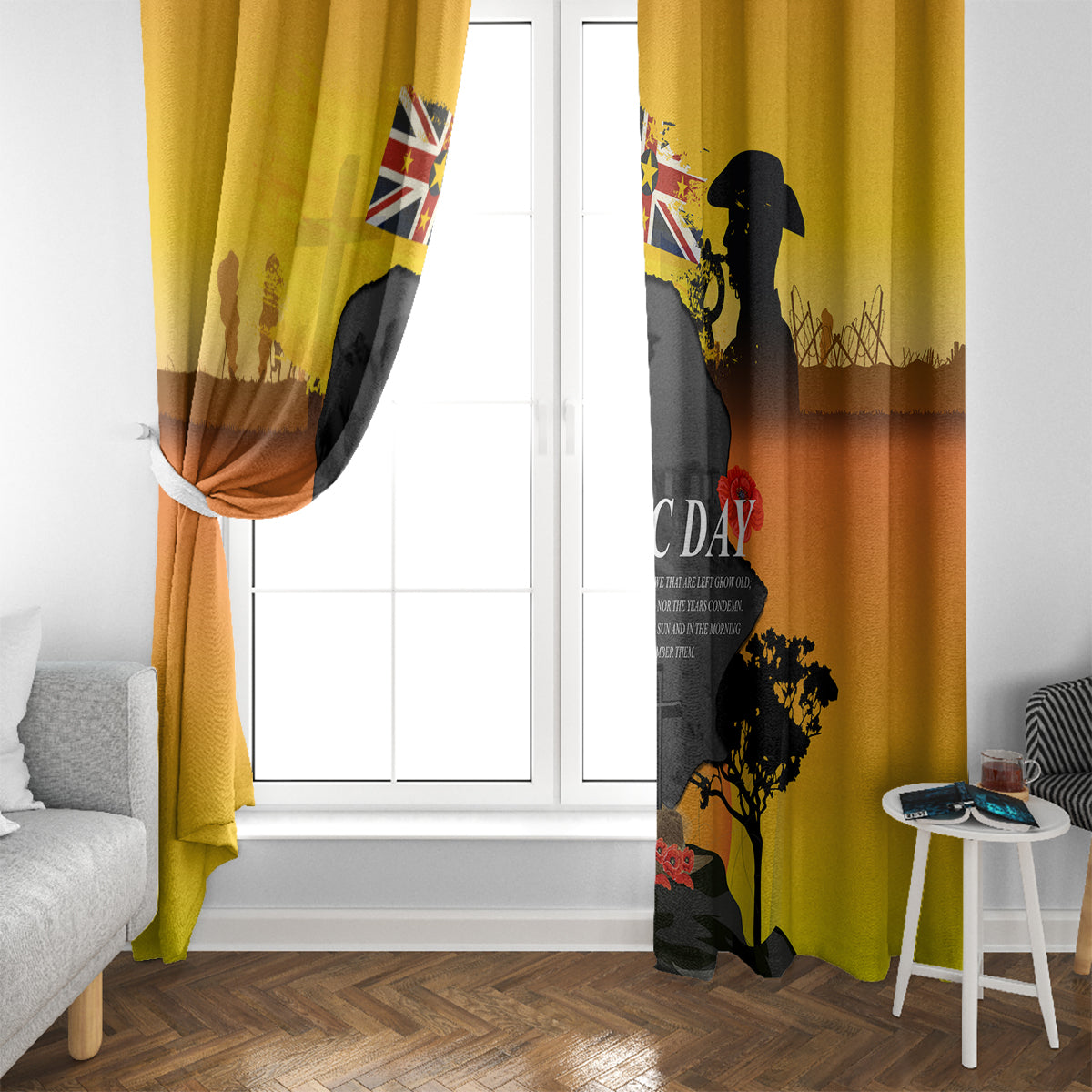 Niue ANZAC Day Window Curtain Soldier and Gallipoli Lest We Forget LT03 - Polynesian Pride