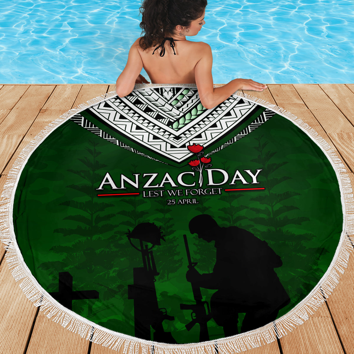 Norfolk Island ANZAC Day Beach Blanket Soldier Lest We Forget Camouflage LT03 - Polynesian Pride