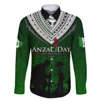 Norfolk Island ANZAC Day Family Matching Long Sleeve Bodycon Dress and Hawaiian Shirt Soldier Lest We Forget Camouflage LT03 Dad's Shirt - Long Sleeve Green - Polynesian Pride