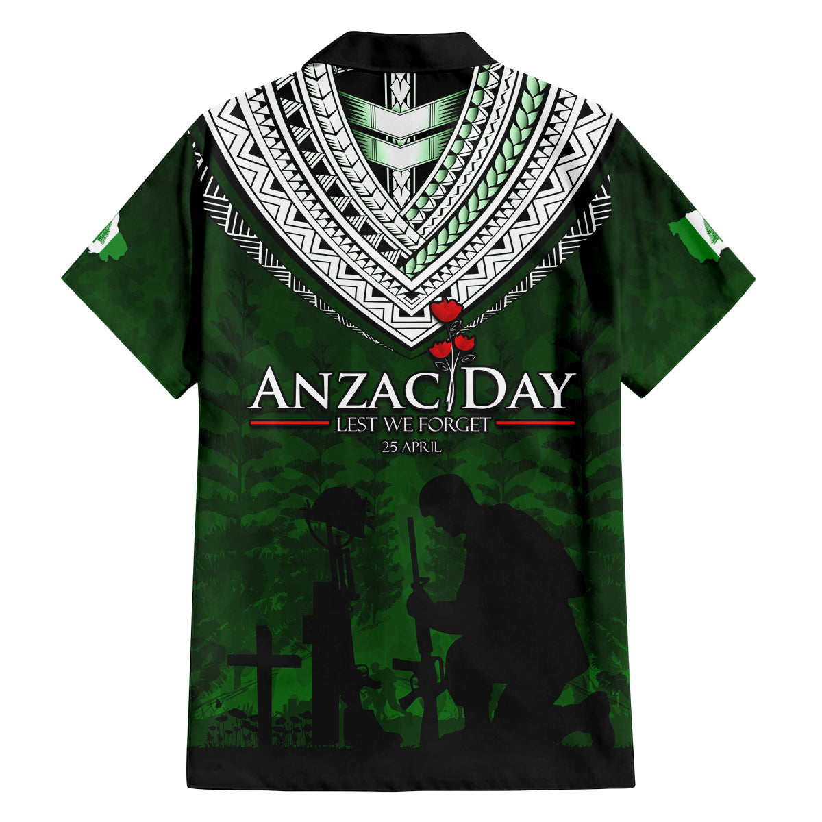 Norfolk Island ANZAC Day Family Matching Off Shoulder Short Dress and Hawaiian Shirt Soldier Lest We Forget Camouflage LT03 - Polynesian Pride