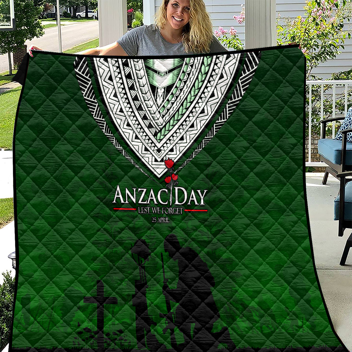 Norfolk Island ANZAC Day Quilt Soldier Lest We Forget Camouflage LT03 Green - Polynesian Pride