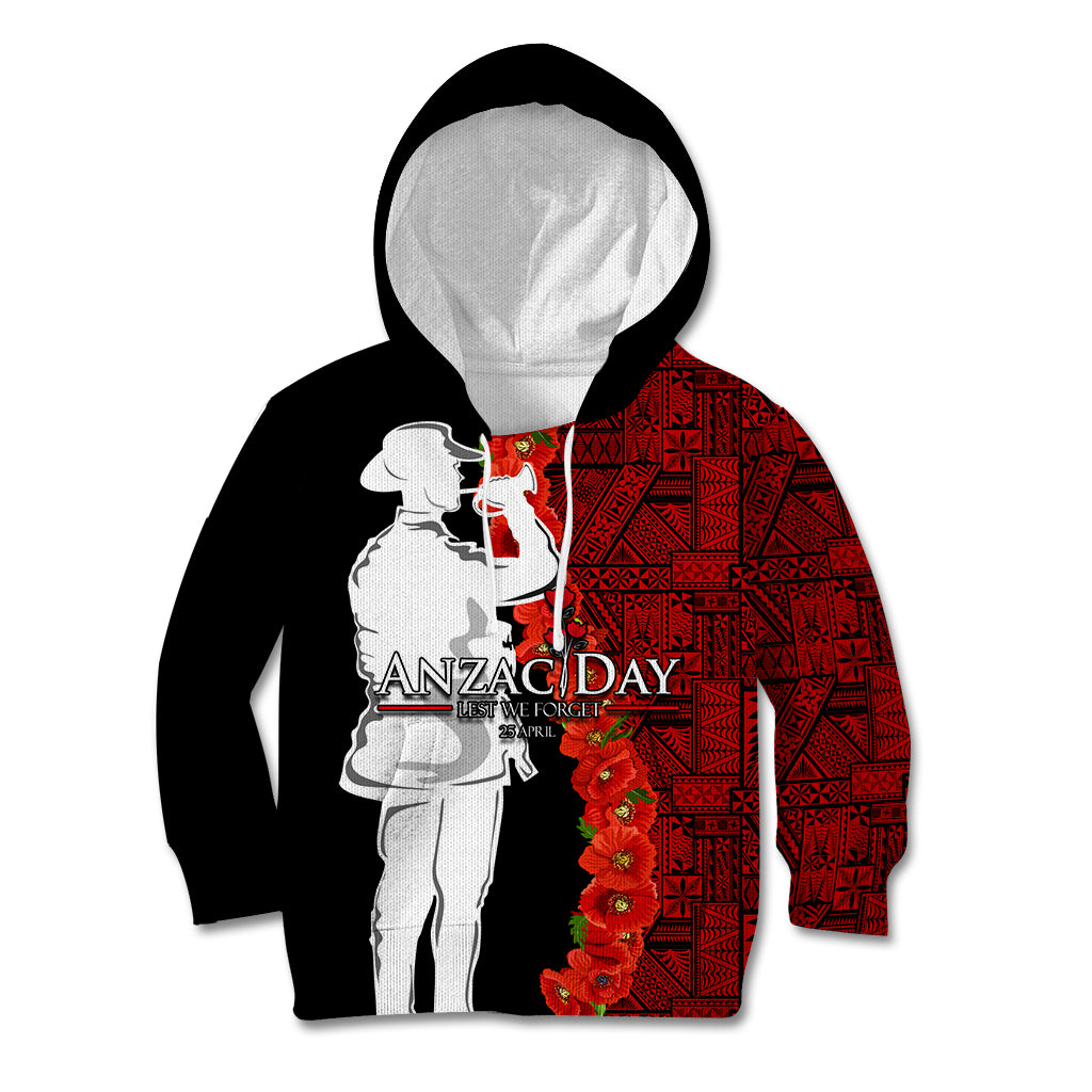 Tonga ANZAC Day Kid Hoodie Red Poppies Flower Soldier Lest We Forget LT03 Hoodie Red - Polynesian Pride