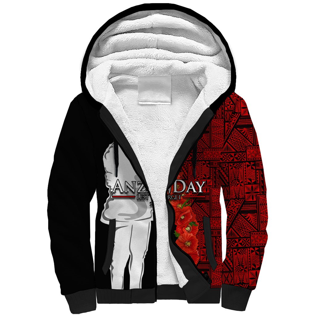 Tonga ANZAC Day Sherpa Hoodie Red Poppies Flower Soldier Lest We Forget LT03 Unisex Red - Polynesian Pride