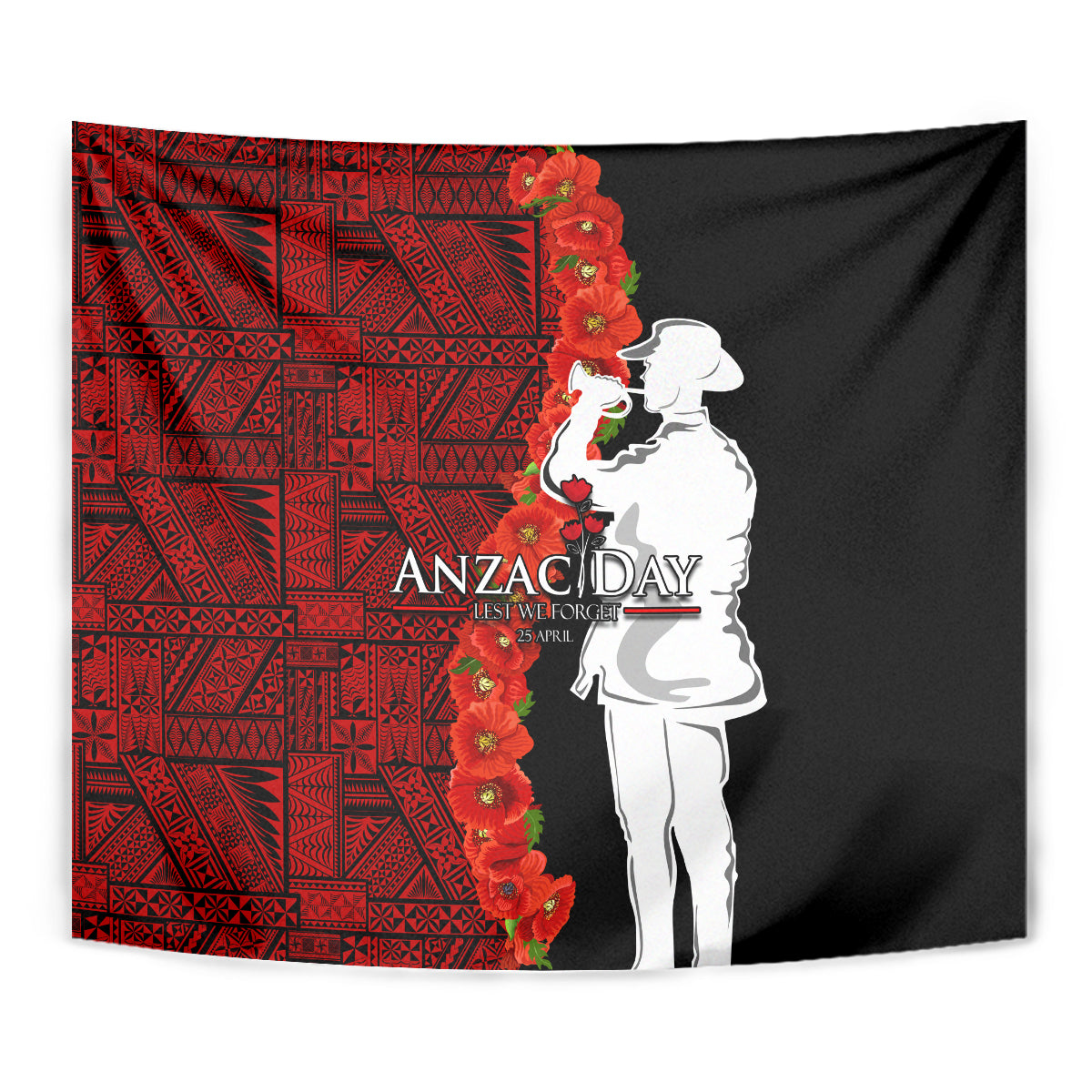 Tonga ANZAC Day Tapestry Red Poppies Flower Soldier Lest We Forget LT03 - Polynesian Pride