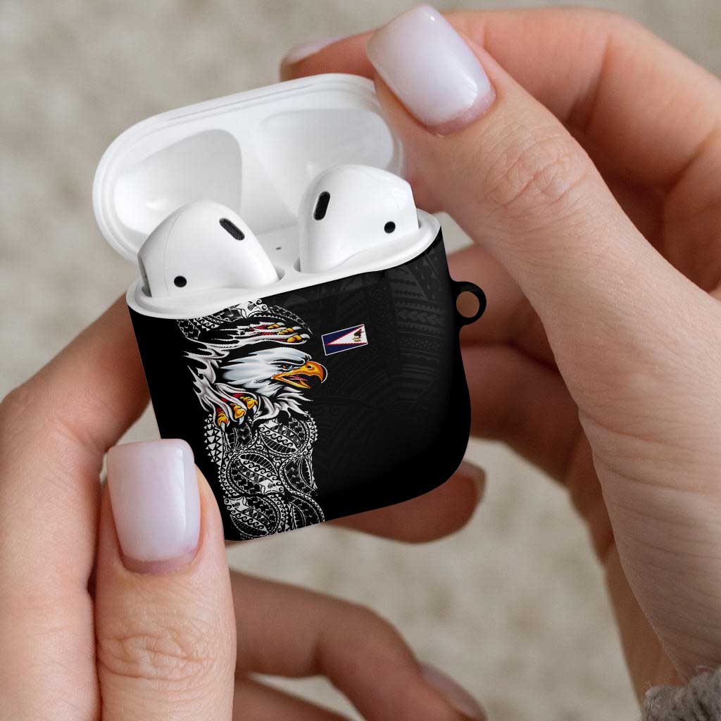 American Samoa Flag Day AirPods Case Tribal Tattoo with Eagle Black