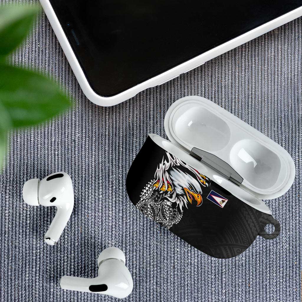 American Samoa Flag Day AirPods Case Tribal Tattoo with Eagle Black