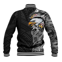 American Samoa Flag Day Baseball Jacket Tribal Tattoo with Eagle Black