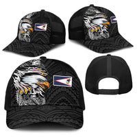 American Samoa Flag Day Baseball Net Cap Tribal Tattoo with Eagle Black