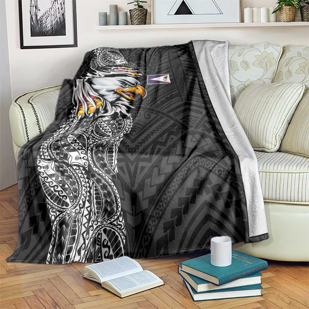 American Samoa Flag Day Blanket Tribal Tattoo with Eagle Black