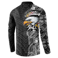 American Samoa Flag Day Button Sweatshirt Tribal Tattoo with Eagle Black
