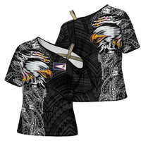 American Samoa Flag Day Cross Shoulder Shirt Tribal Tattoo with Eagle Black