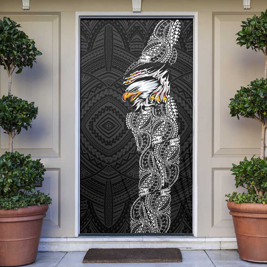 American Samoa Flag Day Door Cover Tribal Tattoo with Eagle Black