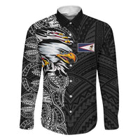 American Samoa Flag Day Family Matching Long Sleeve Bodycon Dress and Hawaiian Shirt Tribal Tattoo with Eagle Black LT03 Dad's Shirt - Long Sleeve Black - Polynesian Pride