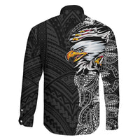 American Samoa Flag Day Family Matching Off The Shoulder Long Sleeve Dress and Hawaiian Shirt Tribal Tattoo with Eagle Black LT03 - Polynesian Pride