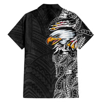 American Samoa Flag Day Family Matching Puletasi and Hawaiian Shirt Tribal Tattoo with Eagle Black