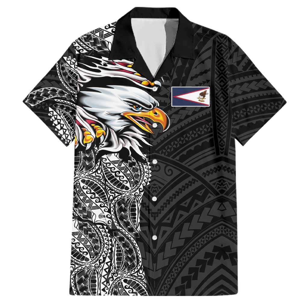 American Samoa Flag Day Family Matching Summer Maxi Dress and Hawaiian Shirt Tribal Tattoo with Eagle Black LT03 Dad's Shirt - Short Sleeve Black - Polynesian Pride