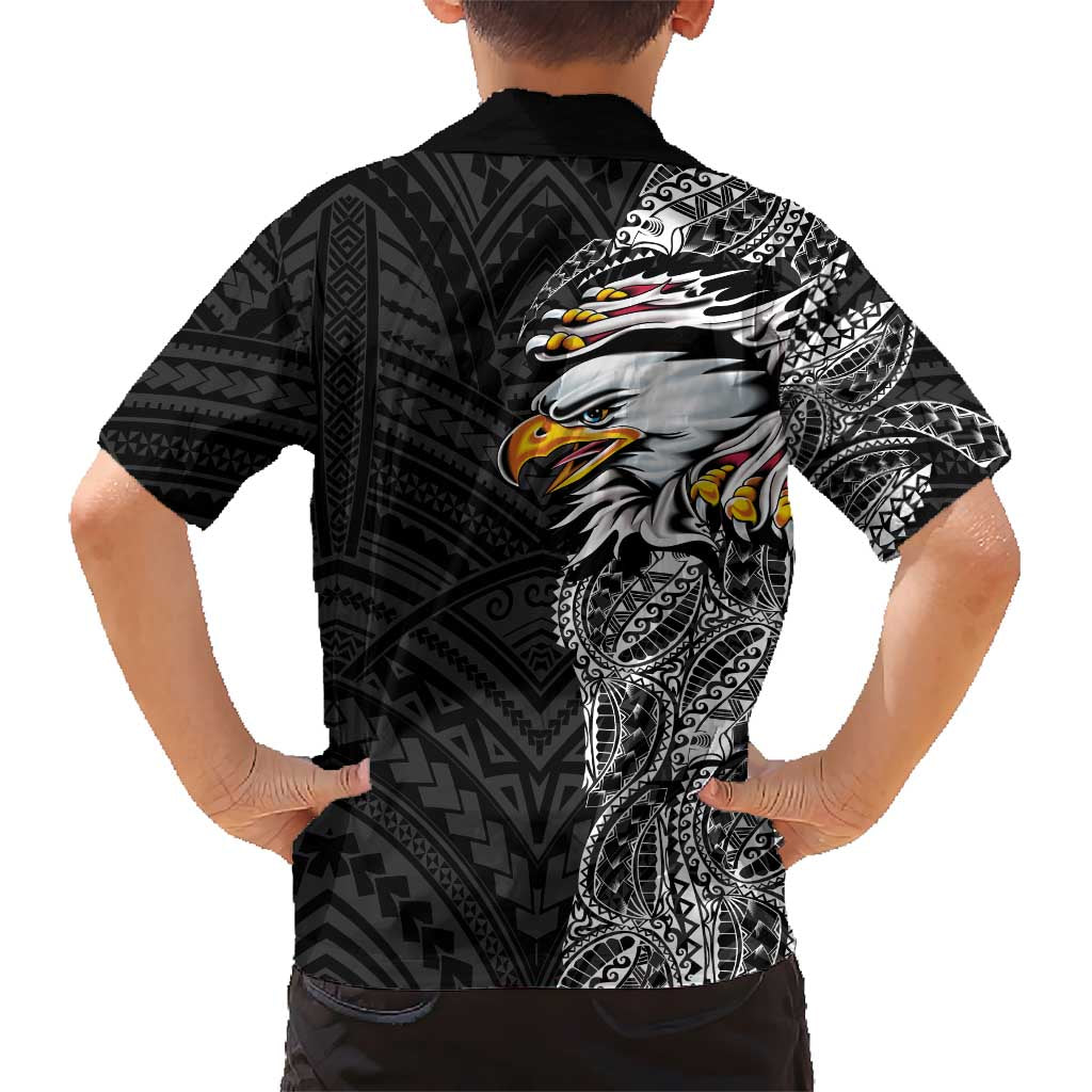 American Samoa Flag Day Family Matching Tank Maxi Dress and Hawaiian Shirt Tribal Tattoo with Eagle Black LT03 - Polynesian Pride