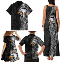 American Samoa Flag Day Family Matching Tank Maxi Dress and Hawaiian Shirt Tribal Tattoo with Eagle Black LT03 - Polynesian Pride