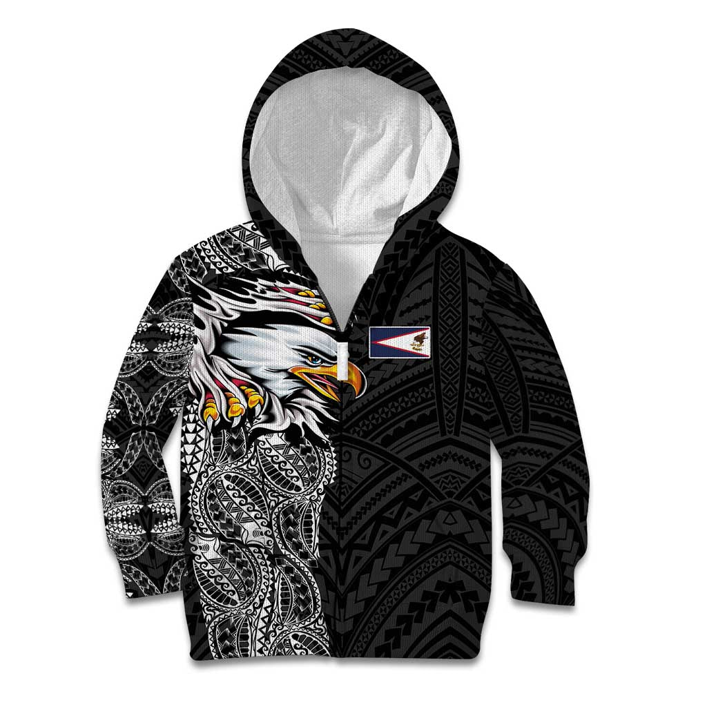 American Samoa Flag Day Kid Hoodie Tribal Tattoo with Eagle Black