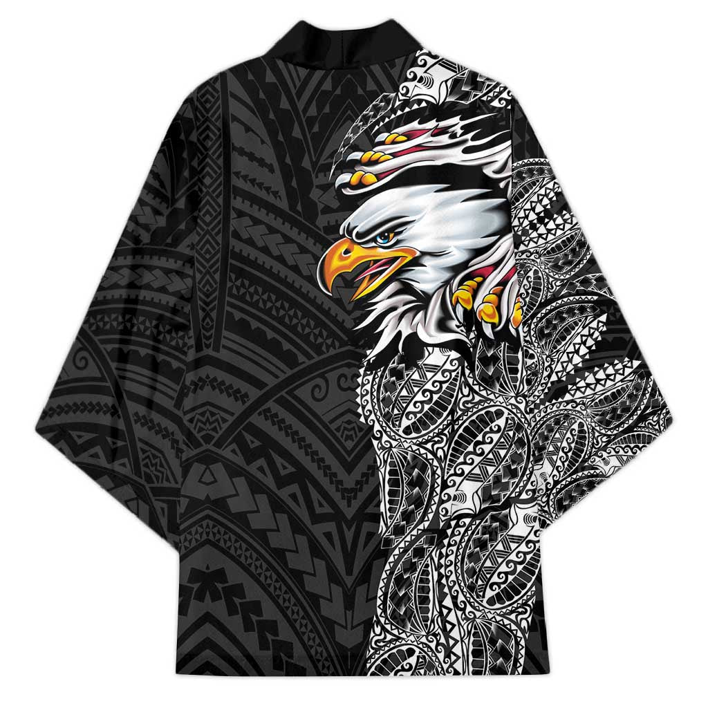 American Samoa Flag Day Kimono Tribal Tattoo with Eagle Black