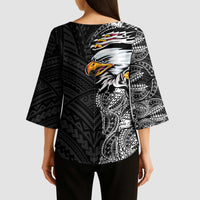 American Samoa Flag Day Kimono Sleeve Blouse Tribal Tattoo with Eagle Black