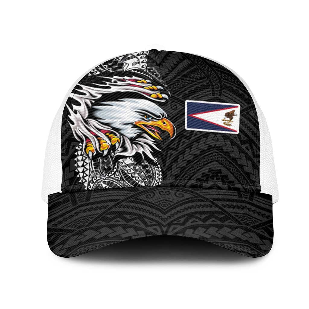 American Samoa Flag Day Mesh Trucker Cap Tribal Tattoo with Eagle Black