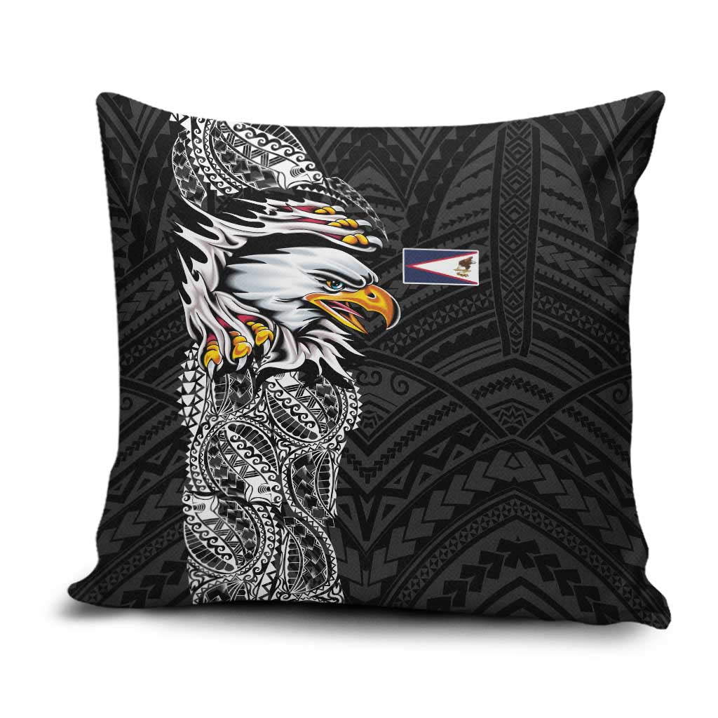 American Samoa Flag Day Pillow Cover Tribal Tattoo with Eagle Black