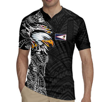 American Samoa Flag Day Rugby Jersey Tribal Tattoo with Eagle Black